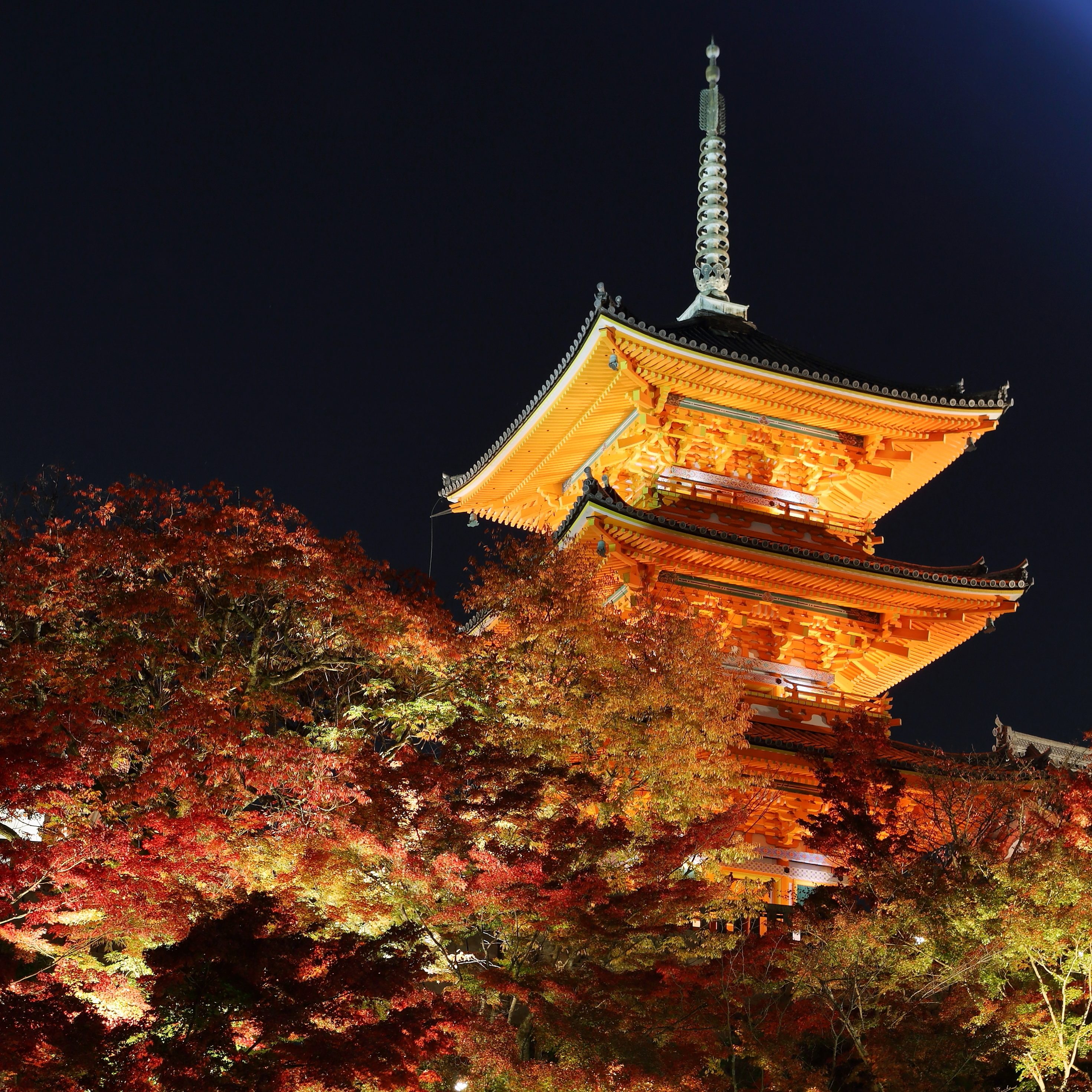 Nightview of independent Buddhist tempel Kiyomizu-dera in Kyoto, Japan